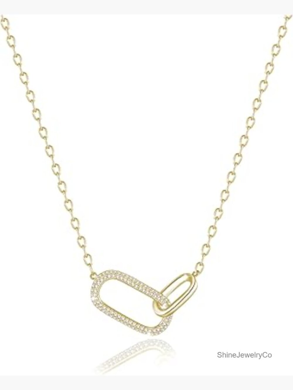 925 Sterling Silver 14K Gold Plated Pendant Necklace, Interlocking Paperclip